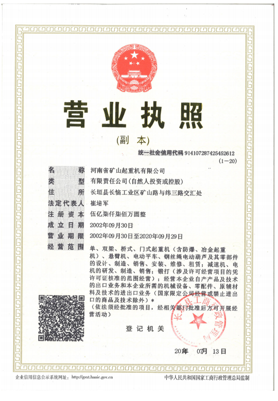 certificates - Henan mining Crane Co., Ltd.
