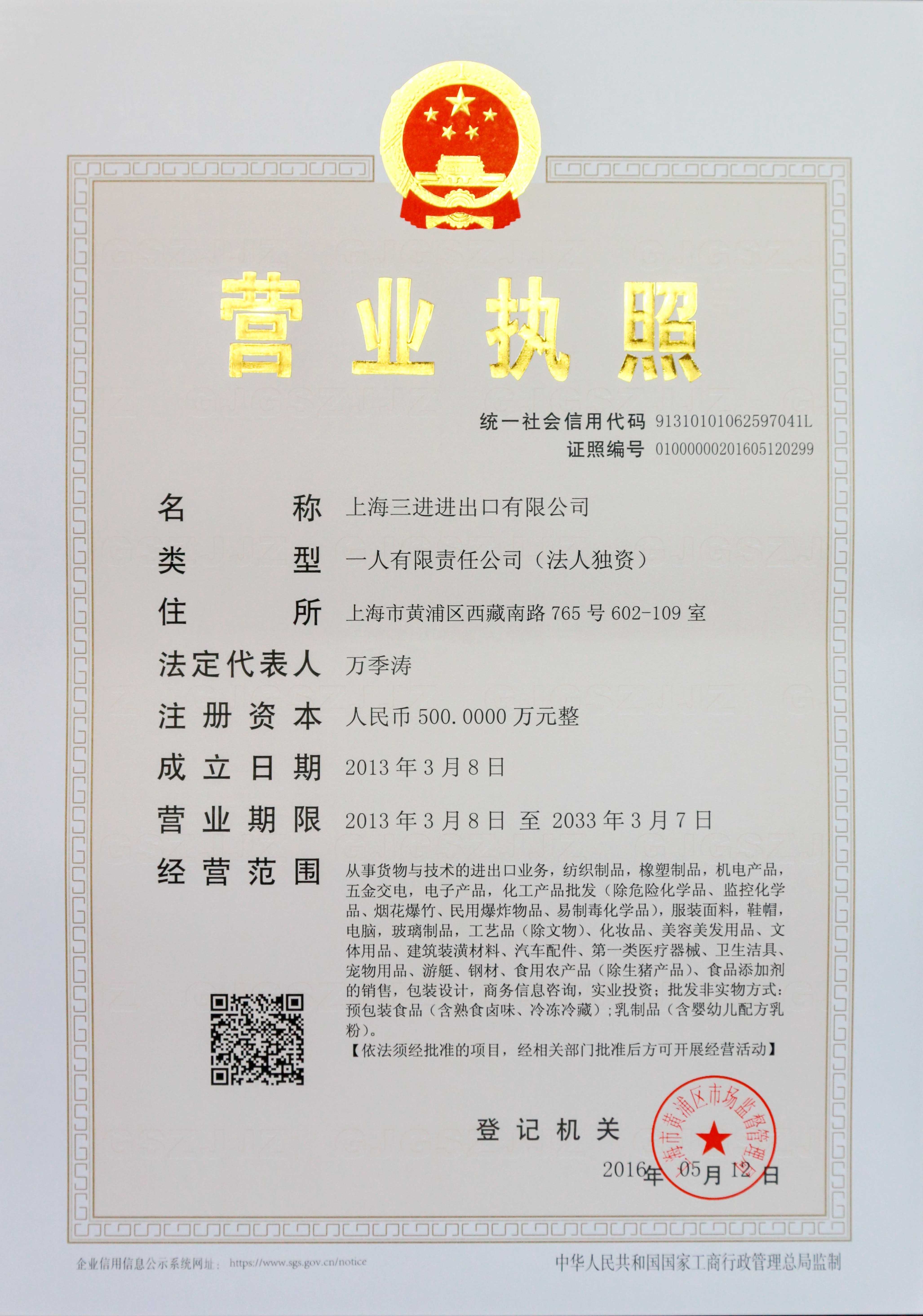 certificates - ShangHai SanJin Import&Export Co.,Ltd