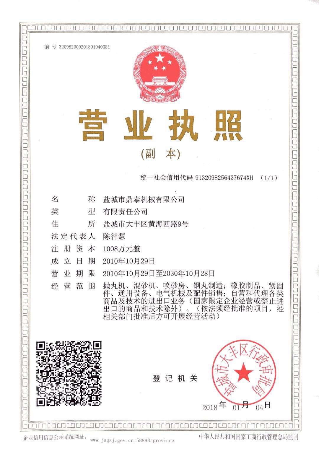 certificates - Yancheng Fengyao Machinery Co., Ltd.