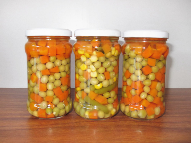 Canned Mixed Vegetables in Glass Jar