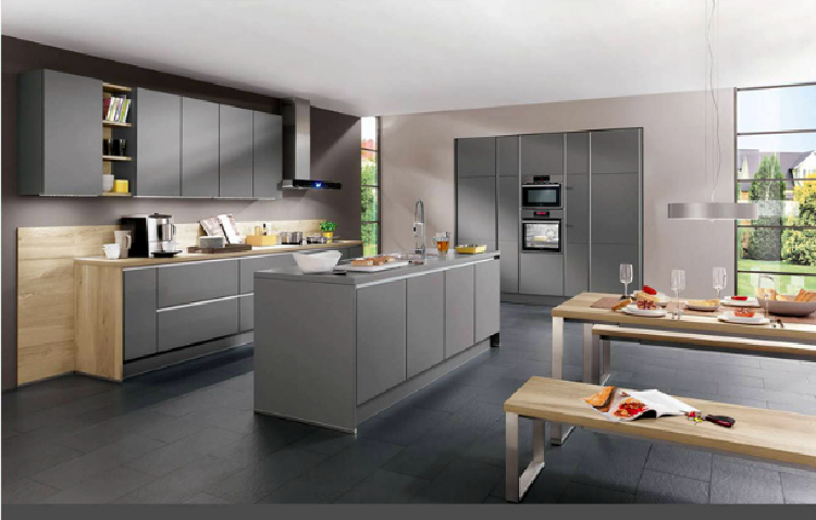 Grey Color Lacquer Finish High Gloss Anti-Scratch Kitchen Cabinets