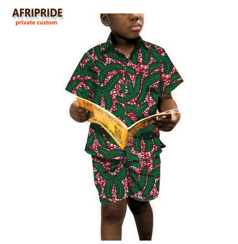 2018 boys short sleeve shirt and pants african clothes for kids children clothing print cotton wax plus size A723601 - buying leads