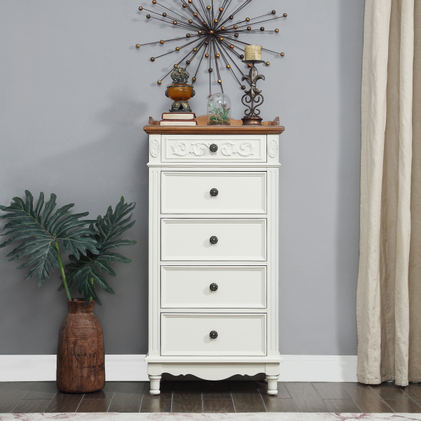 White classic cabinet with five drawers