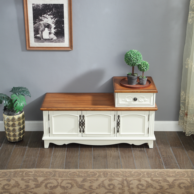 White change shoe cabinet with three doors and one drawer - buying leads