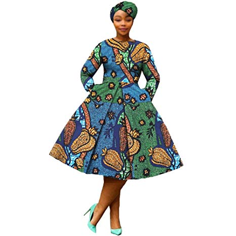 African Dresses for Women Party wear Flower Floral Fashion Culture Vintage+Headwrap 35×45 inch Beige  - buying leads