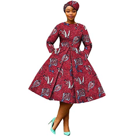 African Dresses for Women Party wear Flower Floral Fashion Culture Vintage+Headwrap 35×45 inch Beige