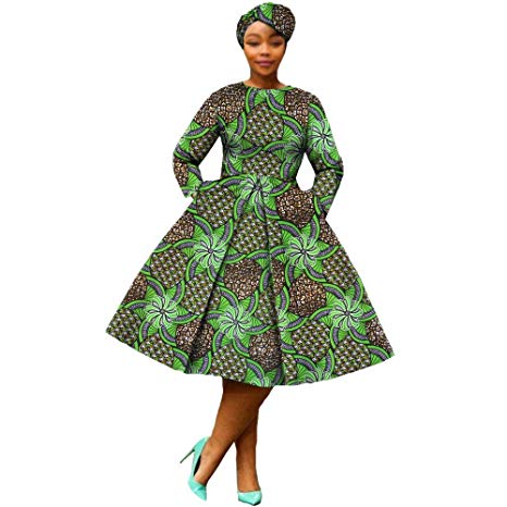 African Dresses for Women Party wear Flower Floral Fashion Culture Vintage+Headwrap 35×45 inch Beige 